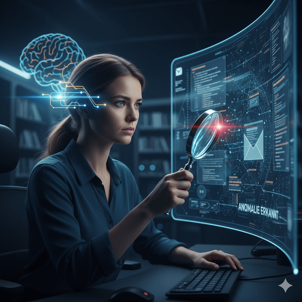 Person mit Hyperfokus und unkonventionellem Denken analysiert komplexe digitale Muster für IT-Sicherheit