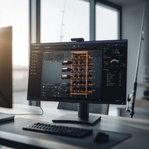 Ein abstraktes Universum, in dem eine große, leuchtende Glühbirne aus komplexen geometrischen Mustern und Zahnrädern besteht. Aus der Glühbirne wachsen digitale Pflanzen und Funken. Im Hintergrund sieht man eine ferne, kleine Silhouette einer Person, die beobachtet. Stil: Surrealer Digital-Art-Stil, Lichteffekte, die "Geistesblitze" symbolisieren, Gold- und Cyan-Töne.