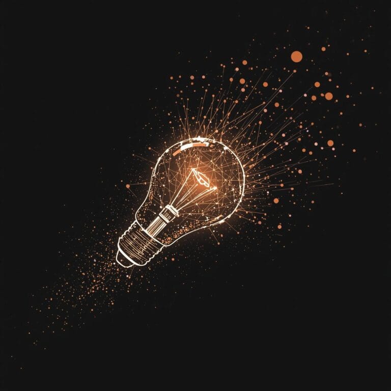 Leuchtende Glühbirne aus Netzwerklinien und Partikeln auf schwarzem Hintergrund — Symbol für digitales Bewusstsein und Orientierung im Netz. Digitale Selbstverteidigung